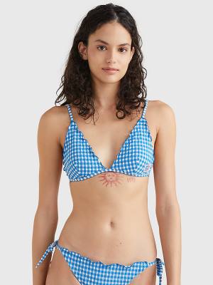 Bañadores Tommy Hilfiger Gingham Frilled Triangle Padded Bikini Top Mujer Azules | TH248MVP