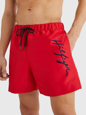 Bañadores Tommy Hilfiger Mid Length Signature Logo Shorts Hombre Rojas | TH415JAS