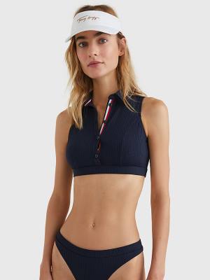Bañadores Tommy Hilfiger Ribbed Crop Polo Mujer Azules | TH427MIS