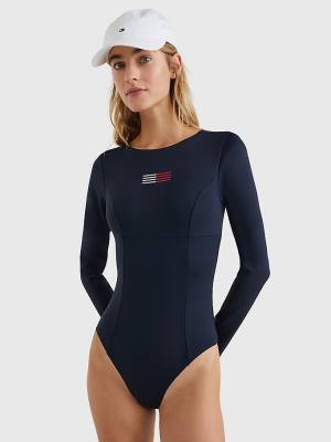 Bañadores Tommy Hilfiger TH Flex Long Sleeve One-Piecesuit Mujer Azules | TH513MRO
