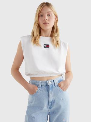 Camiseta Tommy Hilfiger Badge Cropped Fit Tank Top Mujer Blancas | TH187WHF