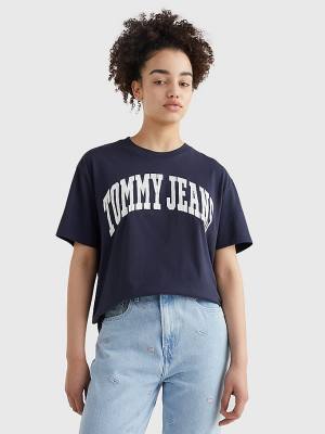 Camiseta Tommy Hilfiger College Boyfriend Fit Mujer Azules | TH025NVH