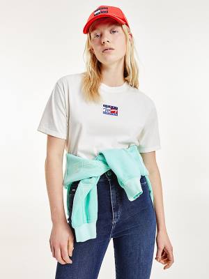 Camiseta Tommy Hilfiger Cropped Pure Organic Algodon Logo Mujer Blancas | TH621CLJ