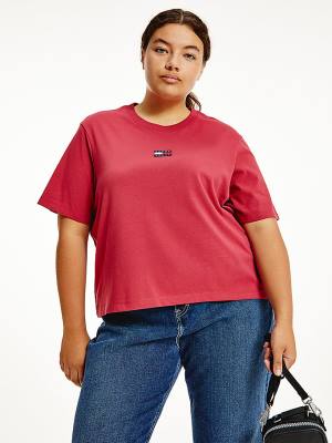 Camiseta Tommy Hilfiger Curve Tommy Badge Crew Neck Mujer Rojas | TH519JDI
