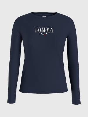 Camiseta Tommy Hilfiger Essential Logo Long Sleeve Mujer Azules | TH870EAG