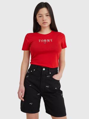 Camiseta Tommy Hilfiger Essential Logo Skinny Fit Mujer Rojas | TH293XNZ