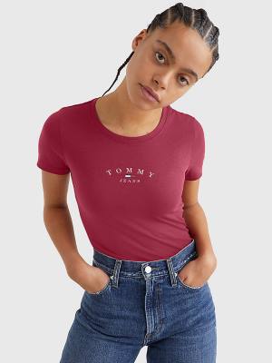 Camiseta Tommy Hilfiger Essential Logo Skinny Fit Mujer Rojas | TH584FVY