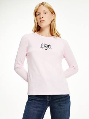 Camiseta Tommy Hilfiger Essential Long Sleeve Logo Mujer Rosas | TH519XLM