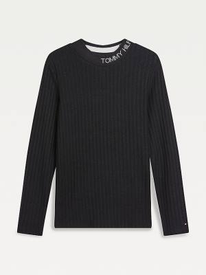 Camiseta Tommy Hilfiger Essential Rib-Knit Long Sleeve Niña Negras | TH946MCO