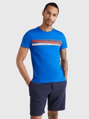 Camiseta Tommy Hilfiger Graphic Tape Logo Hombre Azules | TH470YDN