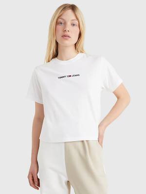 Camiseta Tommy Hilfiger Logo Embroidery Organic Algodon Mujer Blancas | TH497EPH