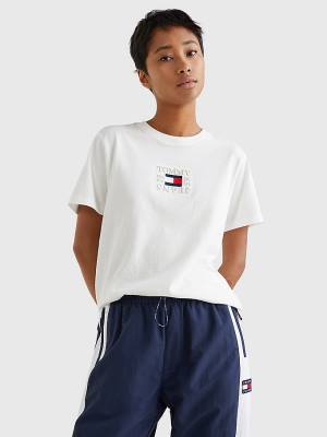 Camiseta Tommy Hilfiger Logo Relaxed Fit Mujer Blancas | TH306LBW