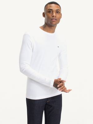 Camiseta Tommy Hilfiger Long Sleeved Ribbed Organic Algodon Hombre Blancas | TH172QBO