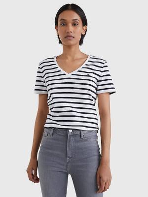 Camiseta Tommy Hilfiger Organic Algodon Slim Fit V-Neck Mujer Blancas | TH396CKG