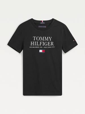 Camiseta Tommy Hilfiger Organic Algodon Logo Niño Negras | TH896ZOE