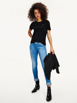 Camiseta Tommy Hilfiger Organic Algodon Slim Fit Mujer Negras | TH936RWJ