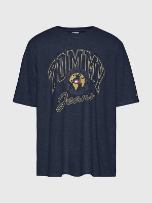 Camiseta Tommy Hilfiger Plus College Logo Hombre Azules | TH854CSX