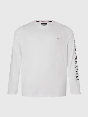 Camiseta Tommy Hilfiger Plus Organic Jersey Logo Long Sleeve Hombre Blancas | TH987VJA