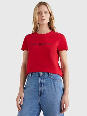 Camiseta Tommy Hilfiger Pure Organic Algodon Logo Mujer Rojas | TH895LYG