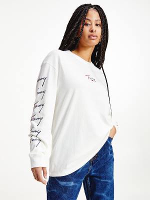 Camiseta Tommy Hilfiger Relaxed Fit Long Sleeve Ombre Mujer Blancas | TH509VXA