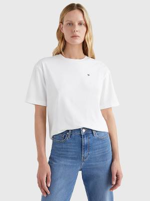Camiseta Tommy Hilfiger Relaxed Fit Mujer Blancas | TH318VUY