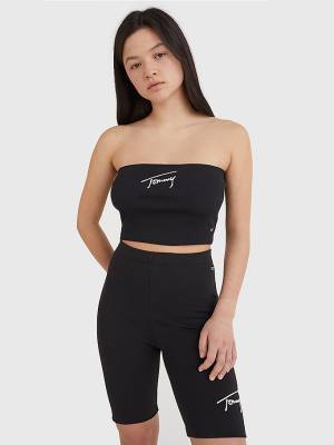 Camiseta Tommy Hilfiger Signature Logo Cropped Tube Top Mujer Negras | TH680PEF