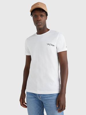 Camiseta Tommy Hilfiger Signature Logo Hombre Blancas | TH451FWI