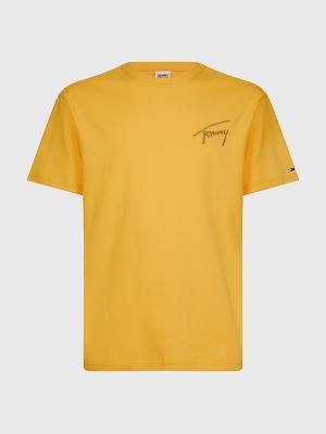 Camiseta Tommy Hilfiger Signature Recycled Algodon Hombre Amarillo | TH782ZSR