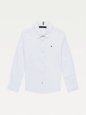 Camiseta Tommy Hilfiger Stretch Oxford Algodon Shirt Niña Blancas | TH915XMB