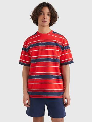 Camiseta Tommy Hilfiger Stripe Organic Algodon Hombre Azules | TH641QCS
