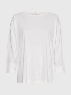 Camiseta Tommy Hilfiger Sueded Relaxed Barco Neck Mujer Blancas | TH048KNB