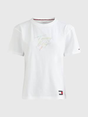 Camiseta Tommy Hilfiger Tommy 85 Pastel Logo Mujer Blancas | TH821YZS