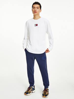 Camiseta Tommy Hilfiger Tommy Badge Long Sleeve Hombre Blancas | TH258OFQ