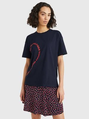 Camiseta Tommy Hilfiger Valentines Heart Print Relaxed Fit Mujer Azules | TH064HBQ