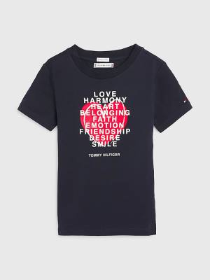 Camiseta Tommy Hilfiger Valentines Heart Text Print Niña Azules | TH426PVX