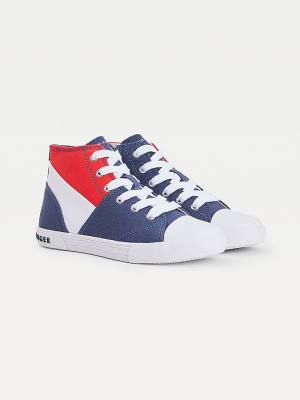 Zapatillas Tommy Hilfiger Colour-Blocked Recycled Algodon Lona High-Top Niño Azules | TH861IUP