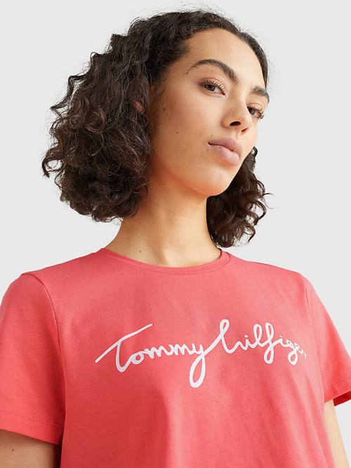 Camiseta Tommy Hilfiger Crew Neck Graphic Signature Logo Mujer Rojas | TH574IPF