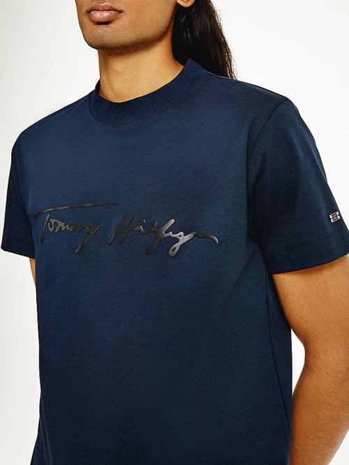 Camiseta Tommy Hilfiger Elevated Signature Organic Algodon Hombre Azules | TH943VES