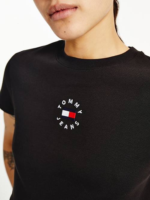 Camiseta Tommy Hilfiger Logo Embroidery Cropped Mujer Negras | TH637AEL