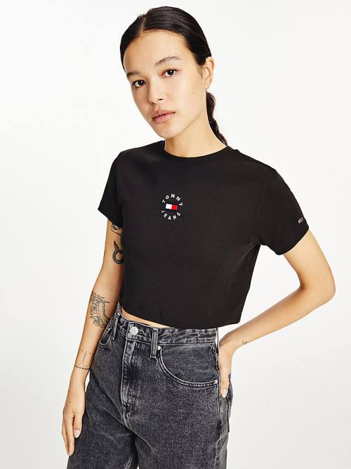 Camiseta Tommy Hilfiger Logo Embroidery Cropped Mujer Negras | TH637AEL