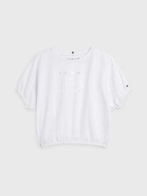 Camiseta Tommy Hilfiger Metallic Logo Elasticated Cintura Niña Blancas | TH096TSV