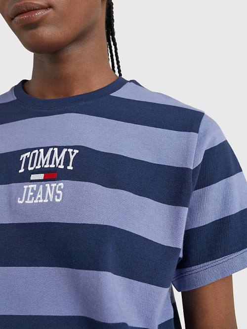 Camiseta Tommy Hilfiger Organic Algodon Stripe Logo Mujer Azules | TH826TNX