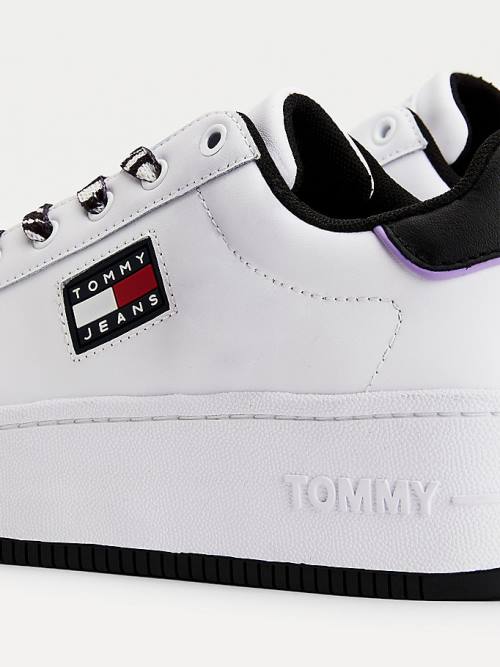 Zapatillas Tommy Hilfiger Cuero Flatform Cupsole Mujer Blancas | TH849AVI