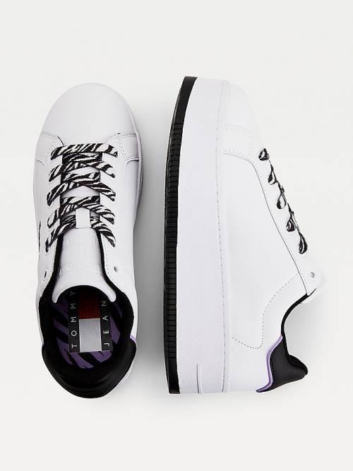 Zapatillas Tommy Hilfiger Cuero Flatform Cupsole Mujer Blancas | TH849AVI